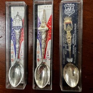 Vintage Mini Silver-plated spoons of Paris. 1 of Eiffel Tower, 2 of Sacre Coeur.